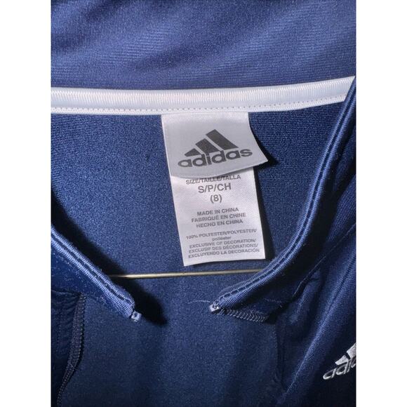 Adidas Boys Athletic Zip Up Track Jacket Navy White Stripe Size 8 MISSING-ZIPPER - Picture 2 of 7